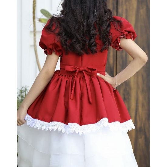 صورة فستان بناتي احمر بكلفة رقبة وطبقات تل | ألوان (عودي، أحمر، ليموني) - 1173